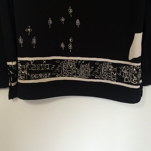 TanJay Petites Womens Blouse Tank Top One Piece Sz 12 Black Floral Long Sleeve - Picture 8 of 10